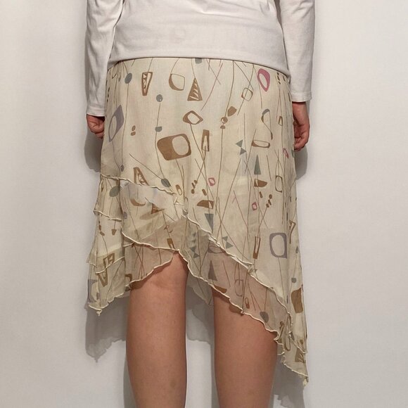 Vintage Y2K Real Silk ATOMIC Print Asymmetrical Skirt -- Small to Medium - Picture 3 of 9